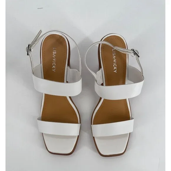 Lisa Vicky Womens Slingback Sandals White Heeled Square Toe Size 9 Oasis - Picture 2 of 11